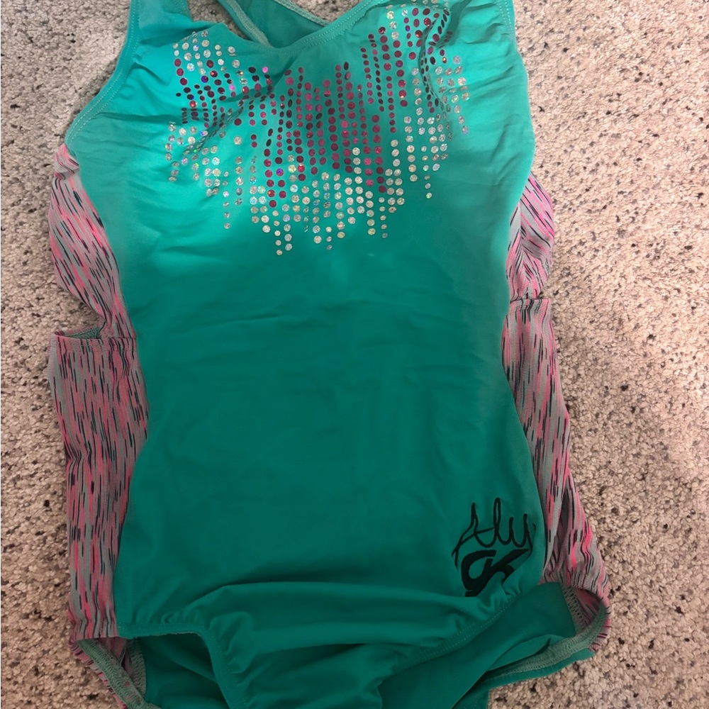 GK Turquoise and Pink Sparkle Leotard